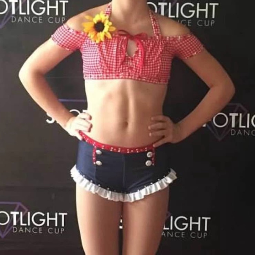 Red Gingham Dance Outfit with Sunflower Accent youth 12/14